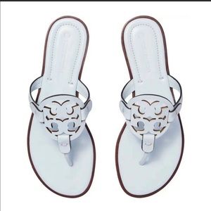 NIB Tory Burch Miller Welt Leather Thong Sandal Spring Blue US 8.5